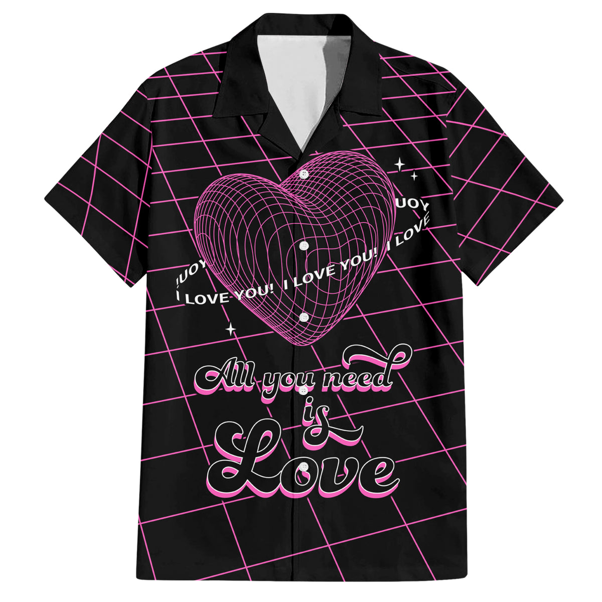 All You Need is Love Valentine Day Hawaiian Shirt Geometry Wireframe Style - Wonder Print Shop