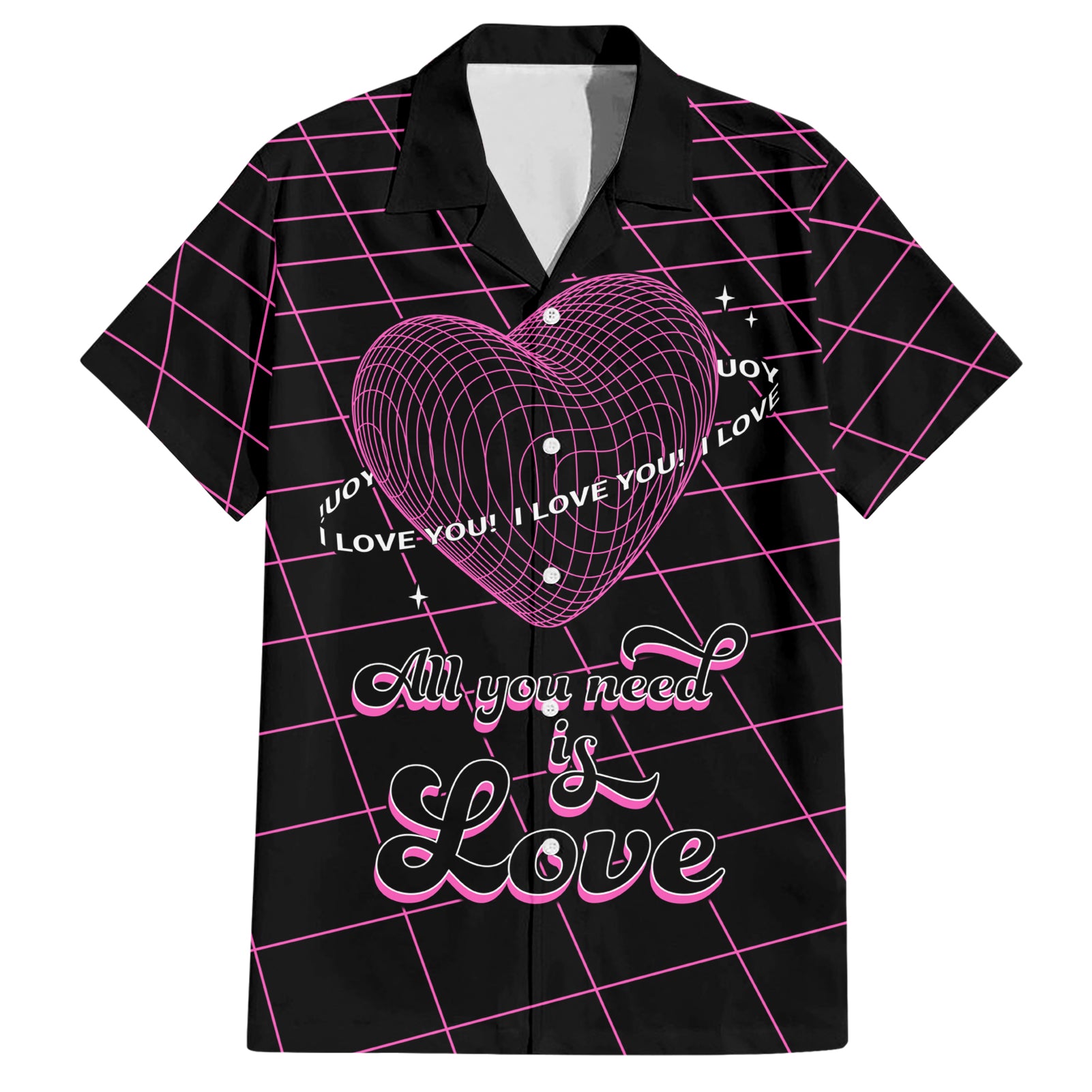 All You Need is Love Valentine Day Hawaiian Shirt Geometry Wireframe Style - Wonder Print Shop