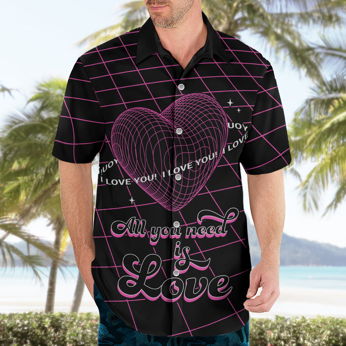 All You Need is Love Valentine Day Hawaiian Shirt Geometry Wireframe Style - Wonder Print Shop