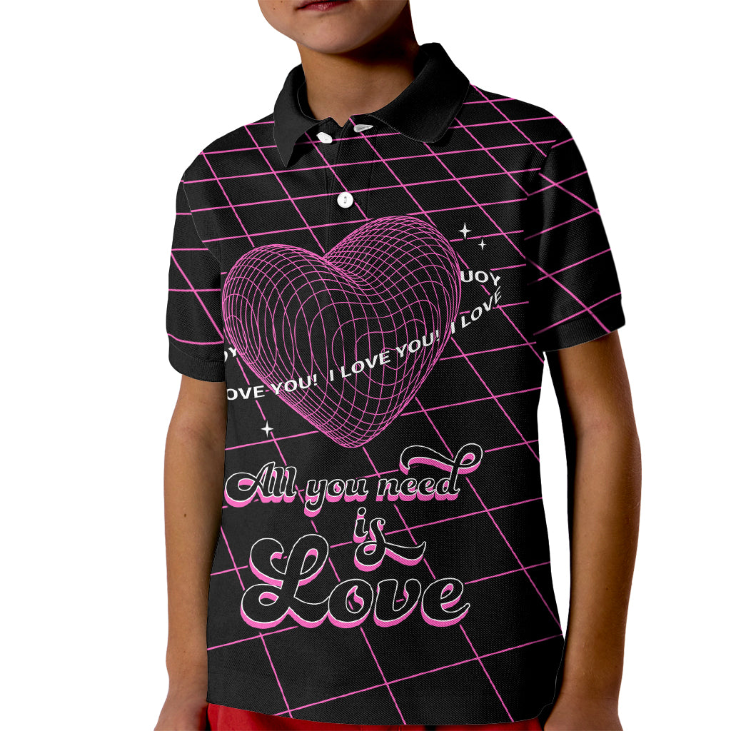 All You Need is Love Valentine Day Kid Polo Shirt Geometry Wireframe Style - Wonder Print Shop