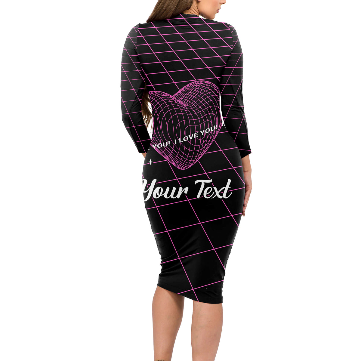 All You Need is Love Valentine Day Long Sleeve Bodycon Dress Geometry Wireframe Style - Wonder Print Shop
