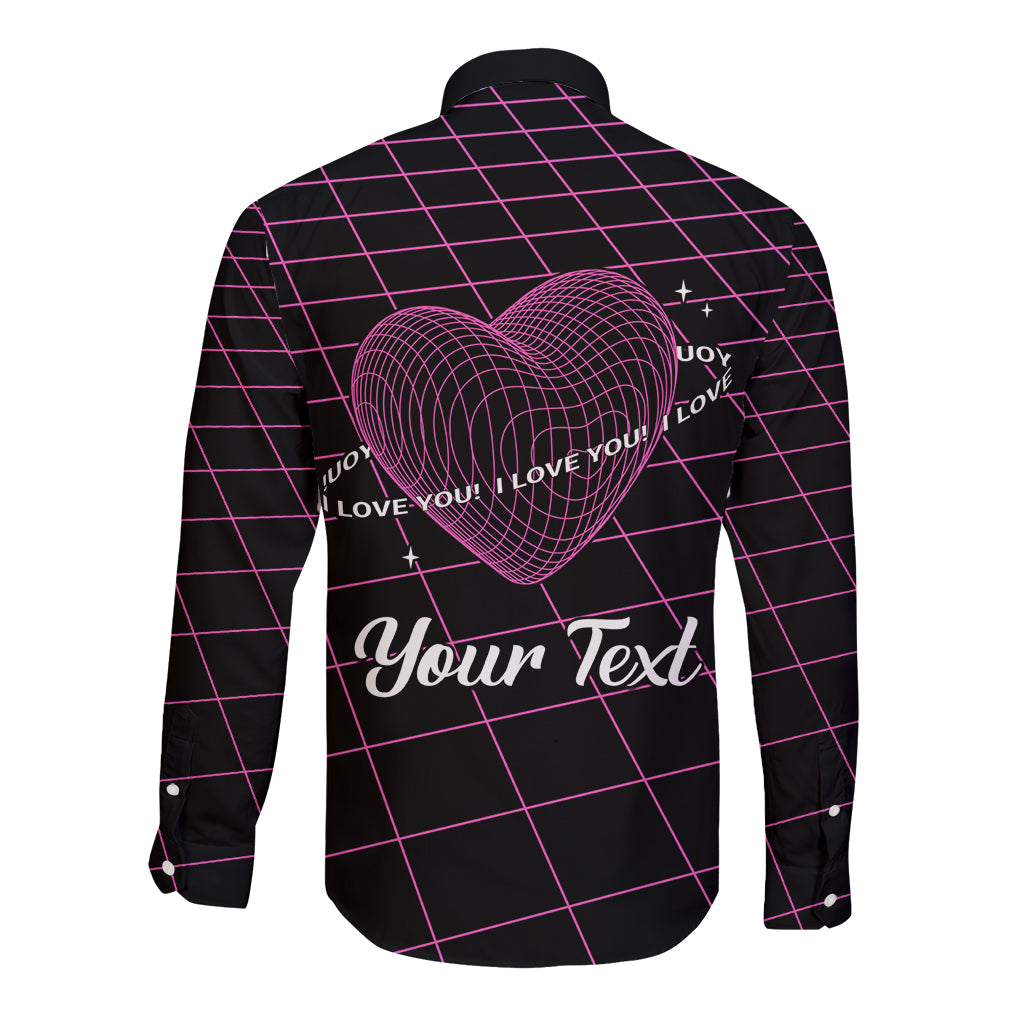 All You Need is Love Valentine Day Long Sleeve Button Shirt Geometry Wireframe Style - Wonder Print Shop
