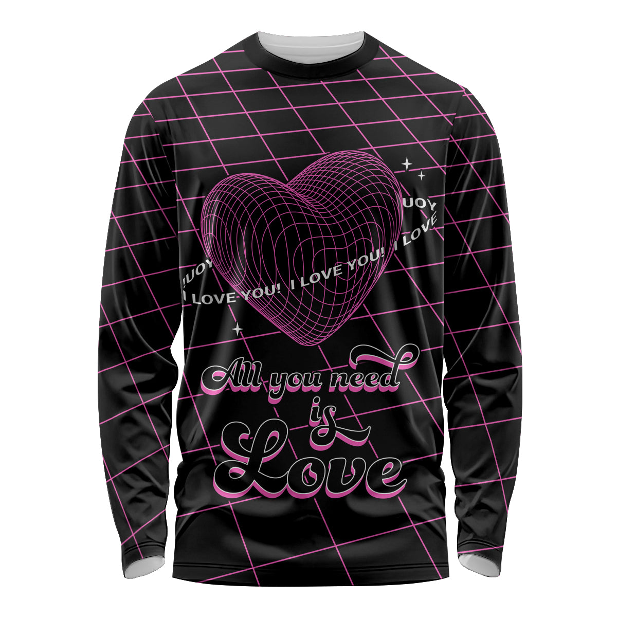 All You Need is Love Valentine Day Long Sleeve Shirt Geometry Wireframe Style - Wonder Print Shop