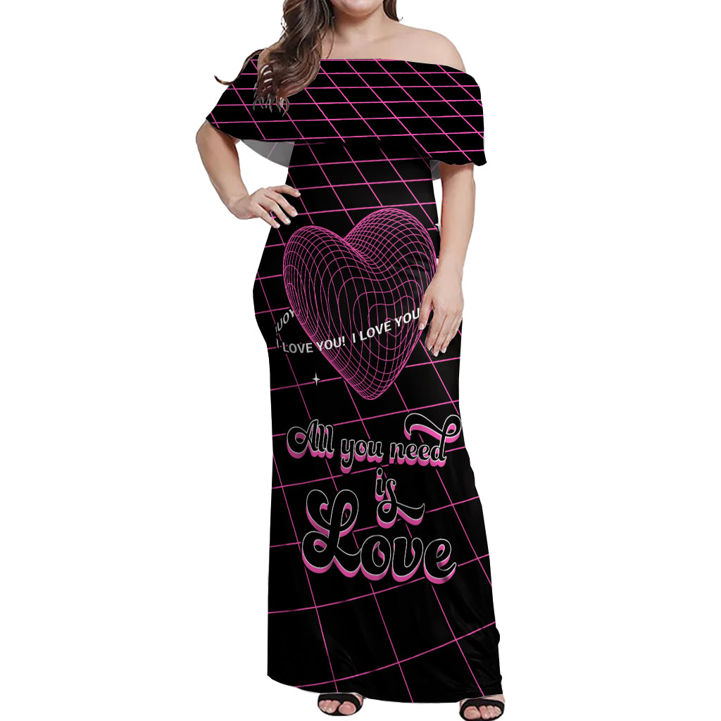All You Need is Love Valentine Day Off Shoulder Maxi Dress Geometry Wireframe Style - Wonder Print Shop