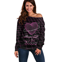 All You Need is Love Valentine Day Off Shoulder Sweater Geometry Wireframe Style - Wonder Print Shop