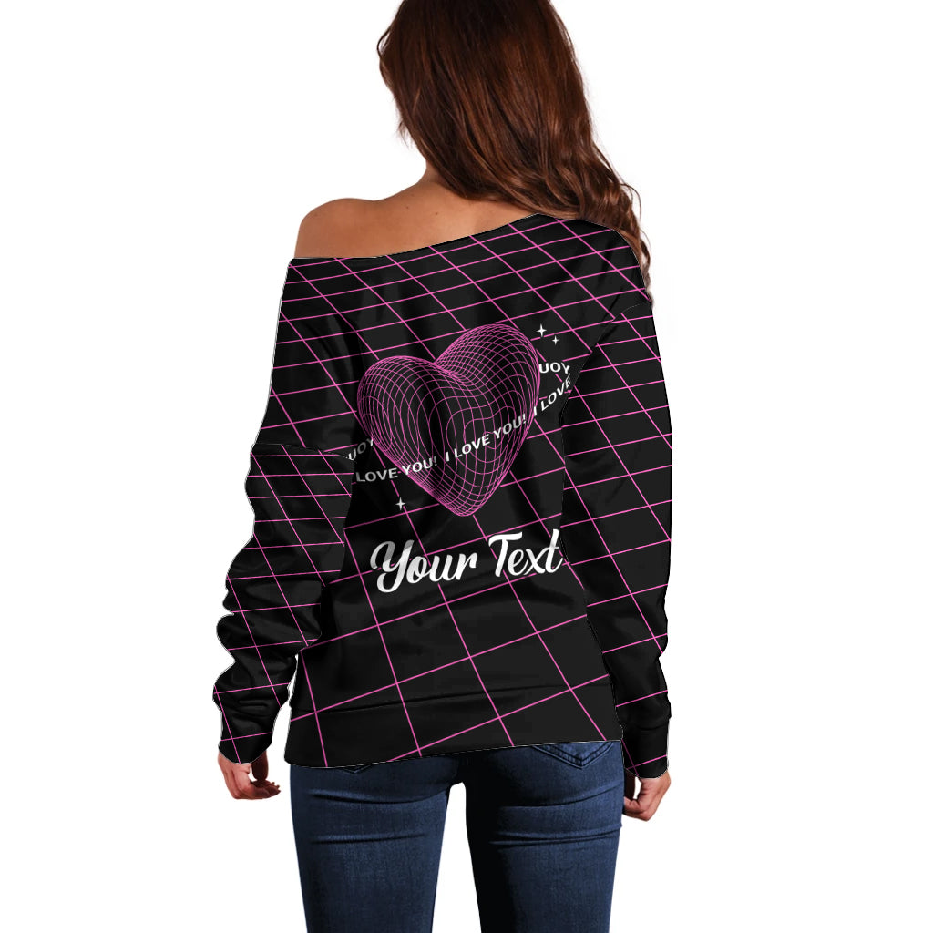 All You Need is Love Valentine Day Off Shoulder Sweater Geometry Wireframe Style - Wonder Print Shop