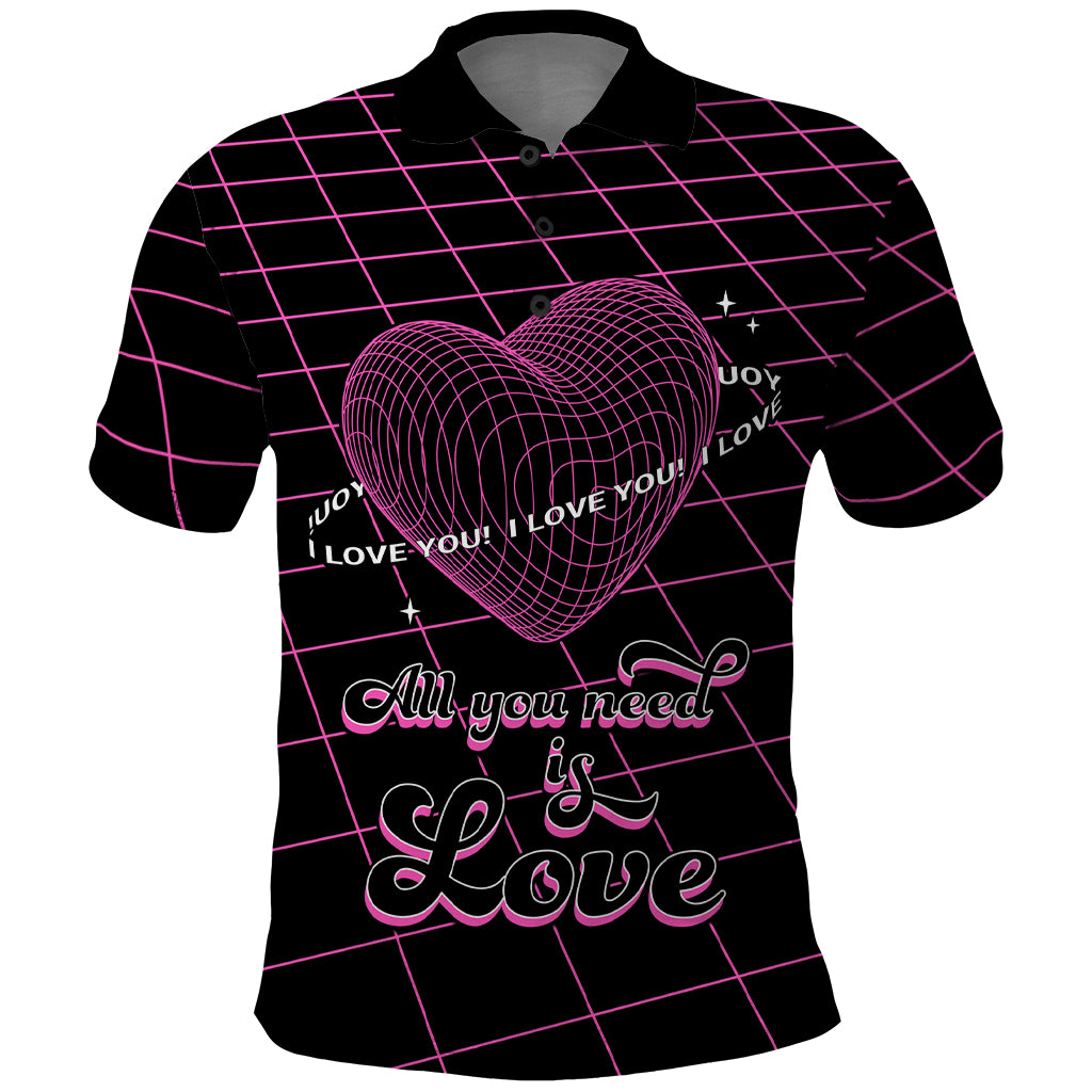 All You Need is Love Valentine Day Polo Shirt Geometry Wireframe Style - Wonder Print Shop