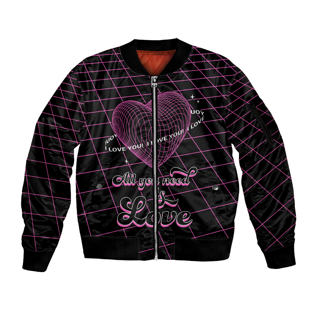 All You Need is Love Valentine Day Sleeve Zip Bomber Jacket Geometry Wireframe Style - Wonder Print Shop