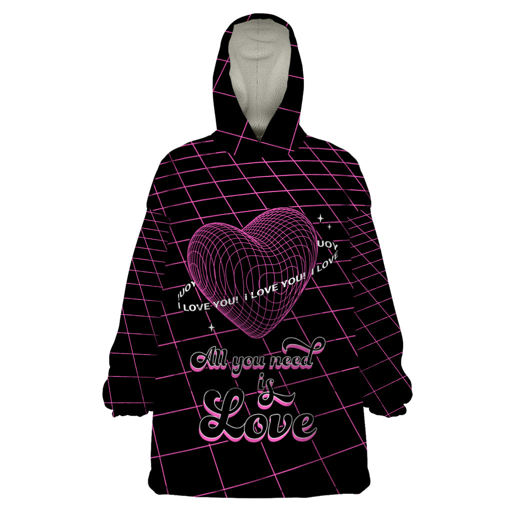 All You Need is Love Valentine Day Wearable Blanket Hoodie Geometry Wireframe Style - Wonder Print Shop