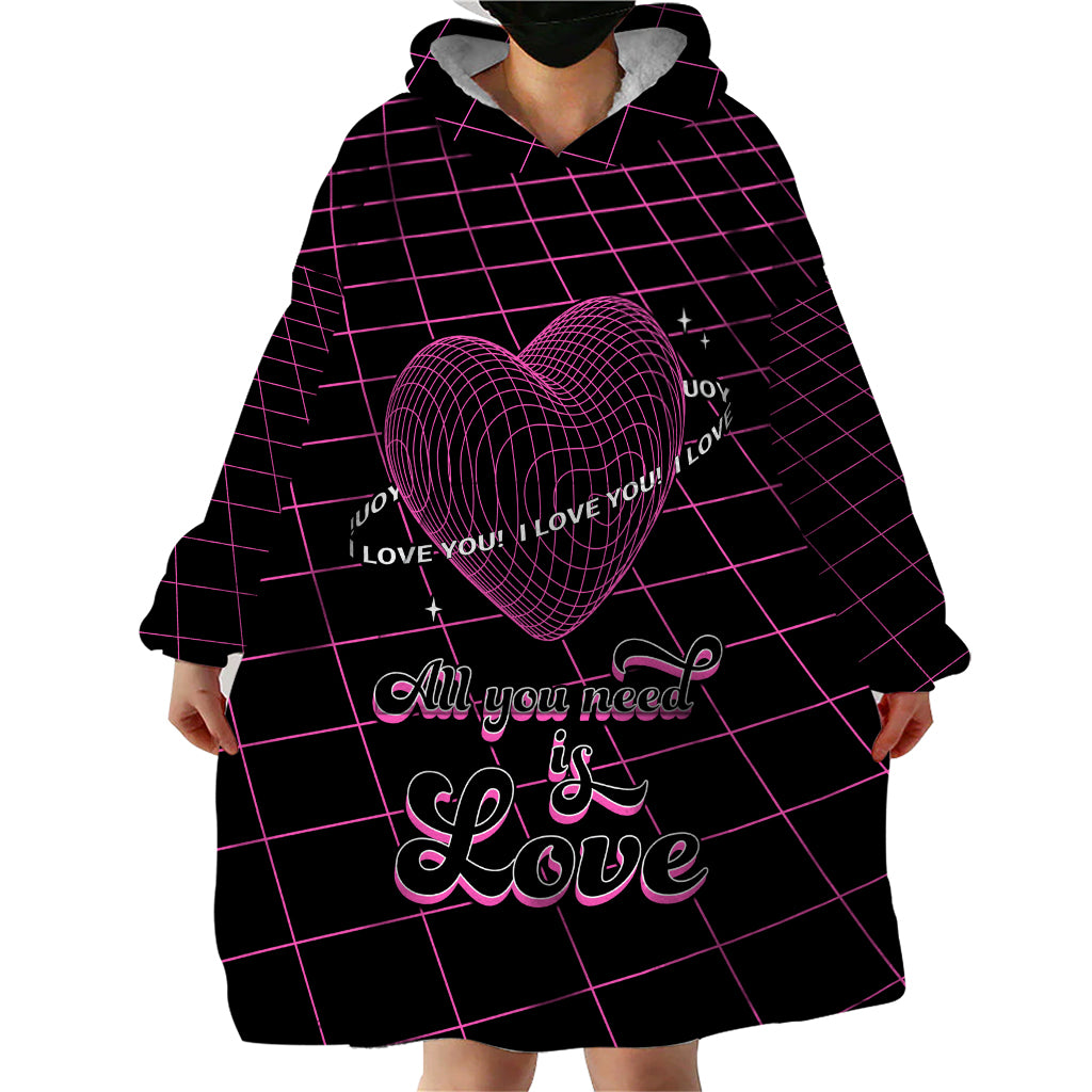 All You Need is Love Valentine Day Wearable Blanket Hoodie Geometry Wireframe Style - Wonder Print Shop