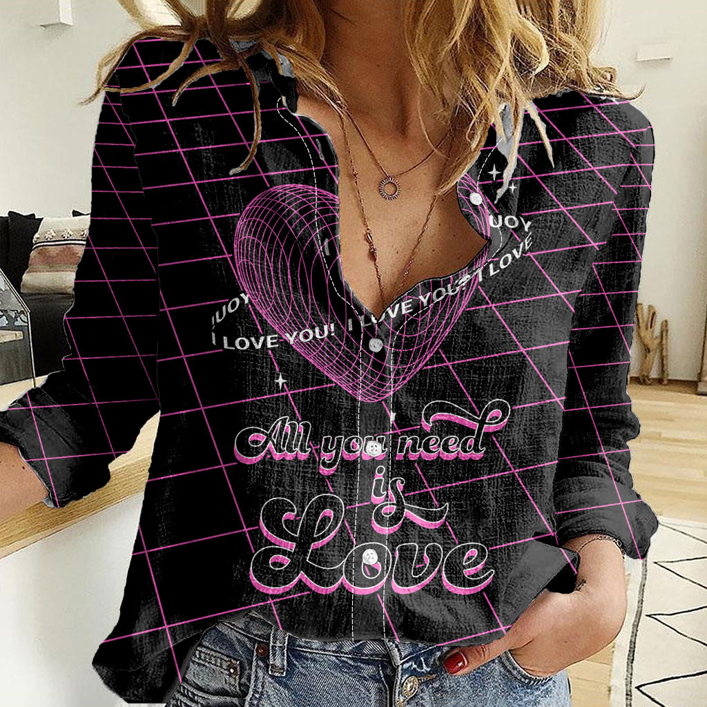 All You Need is Love Valentine Day Women Casual Shirt Geometry Wireframe Style - Wonder Print Shop