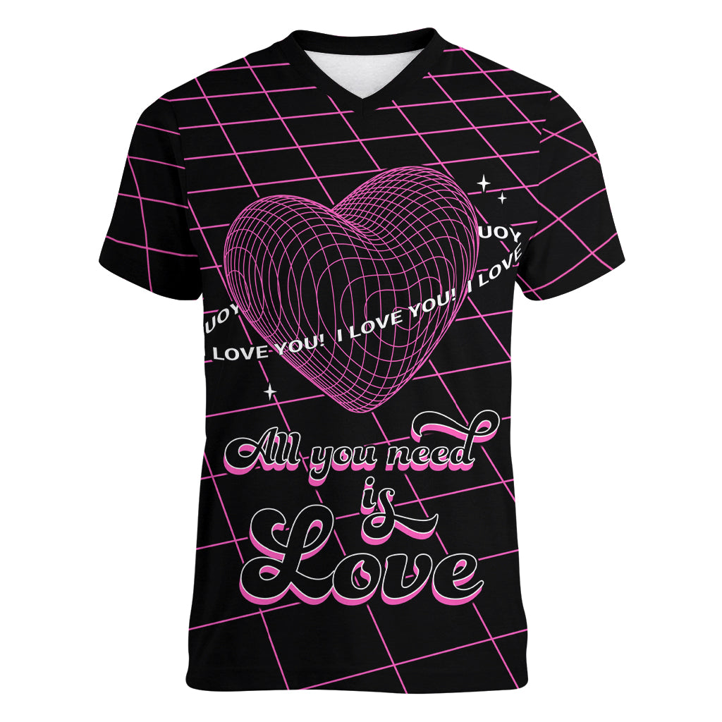 All You Need is Love Valentine Day Women V Neck T Shirt Geometry Wireframe Style - Wonder Print Shop