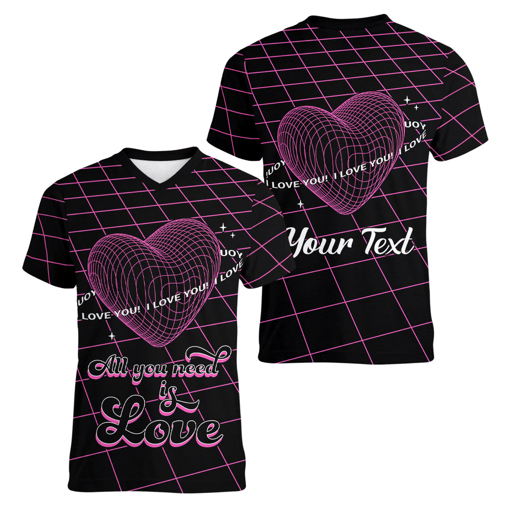 All You Need is Love Valentine Day Women V Neck T Shirt Geometry Wireframe Style - Wonder Print Shop