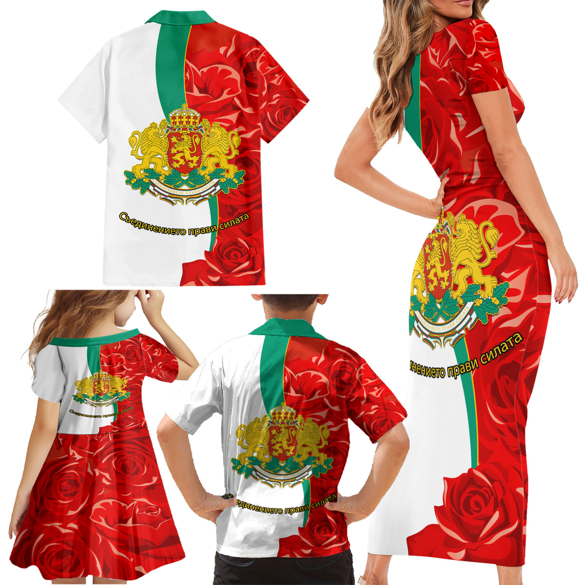 Bulgaria Liberation Day Family Matching Short Sleeve Bodycon Dress and Hawaiian Shirt Lion With Rose Flag Style - Wonder Print Shop