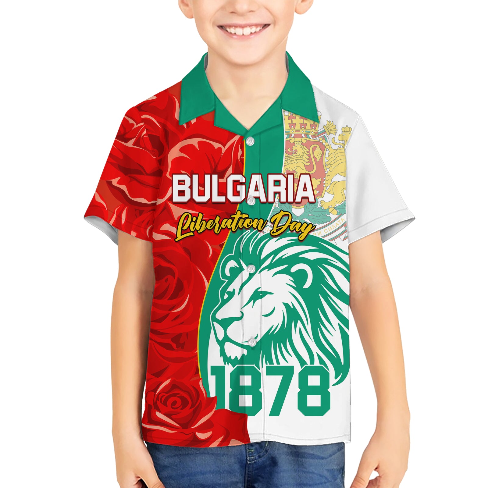Bulgaria Liberation Day Kid Hawaiian Shirt Lion With Rose Flag Style