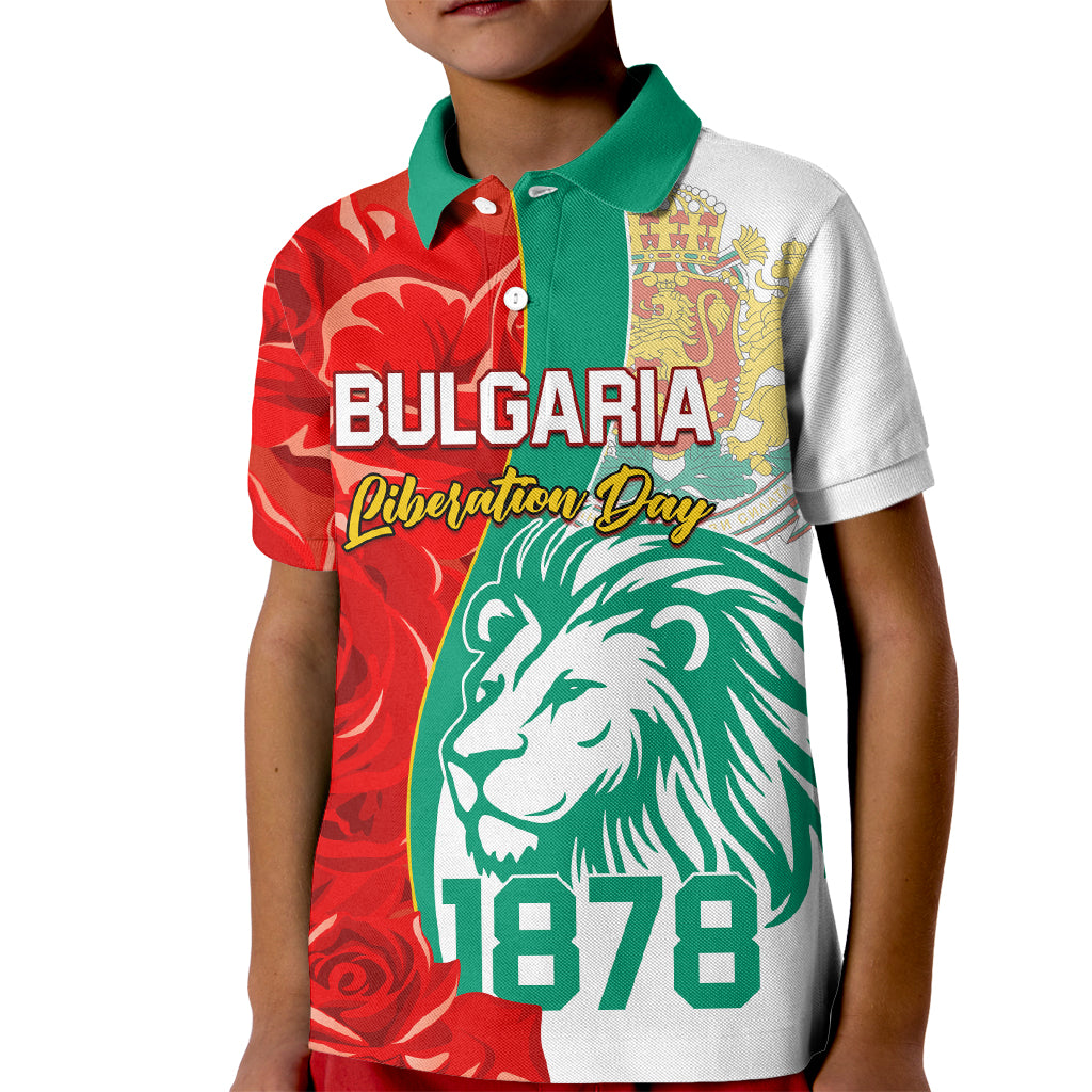 Bulgaria Liberation Day Kid Polo Shirt Lion With Rose Flag Style