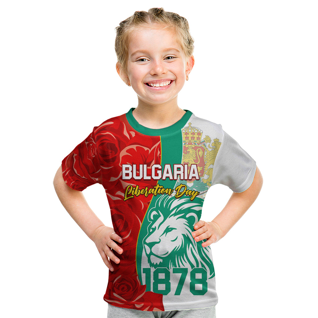 Bulgaria Liberation Day Kid T Shirt Lion With Rose Flag Style