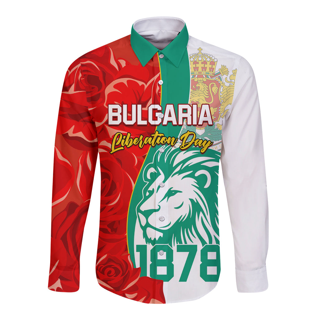 Bulgaria Liberation Day Long Sleeve Button Shirt Lion With Rose Flag Style