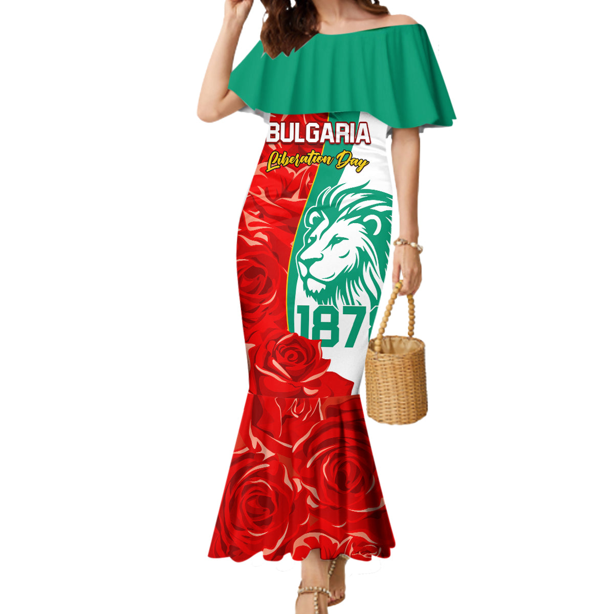 Bulgaria Liberation Day Mermaid Dress Lion With Rose Flag Style