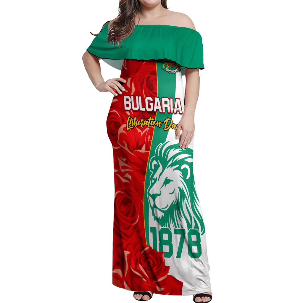 Bulgaria Liberation Day Off Shoulder Maxi Dress Lion With Rose Flag Style