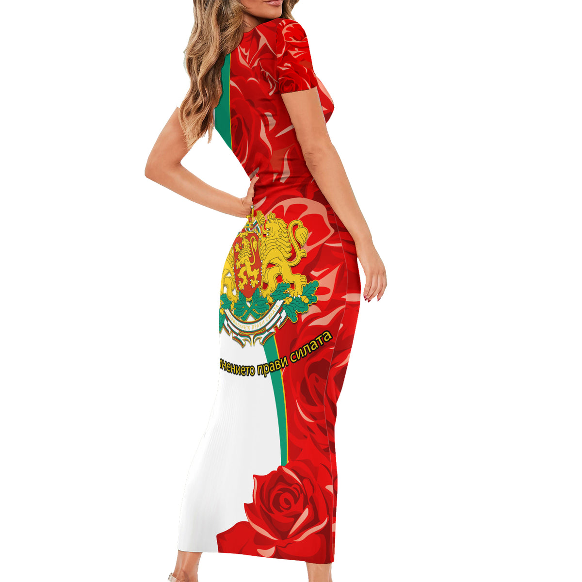 Bulgaria Liberation Day Short Sleeve Bodycon Dress Lion With Rose Flag Style - Wonder Print Shop