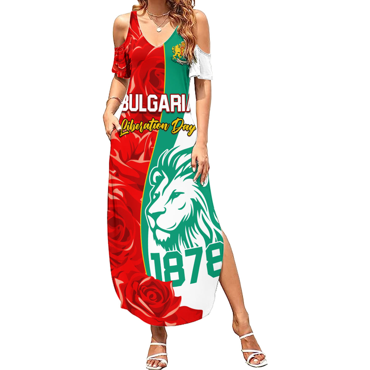 Bulgaria Liberation Day Summer Maxi Dress Lion With Rose Flag Style