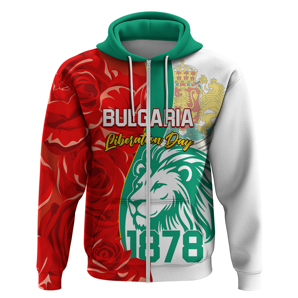Bulgaria Liberation Day Zip Hoodie Lion With Rose Flag Style