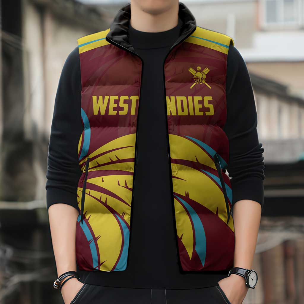 Custom Cricket 2026 West Indies Sleeveless Puffer Jacket Windies Go Champions