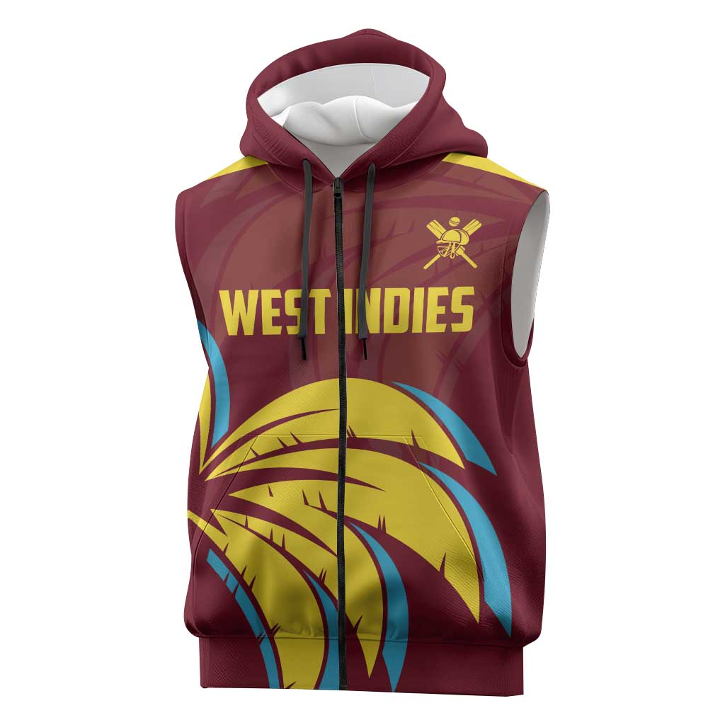 Custom Cricket 2026 West Indies Sleeveless Zip Hoodie Windies Go Champions