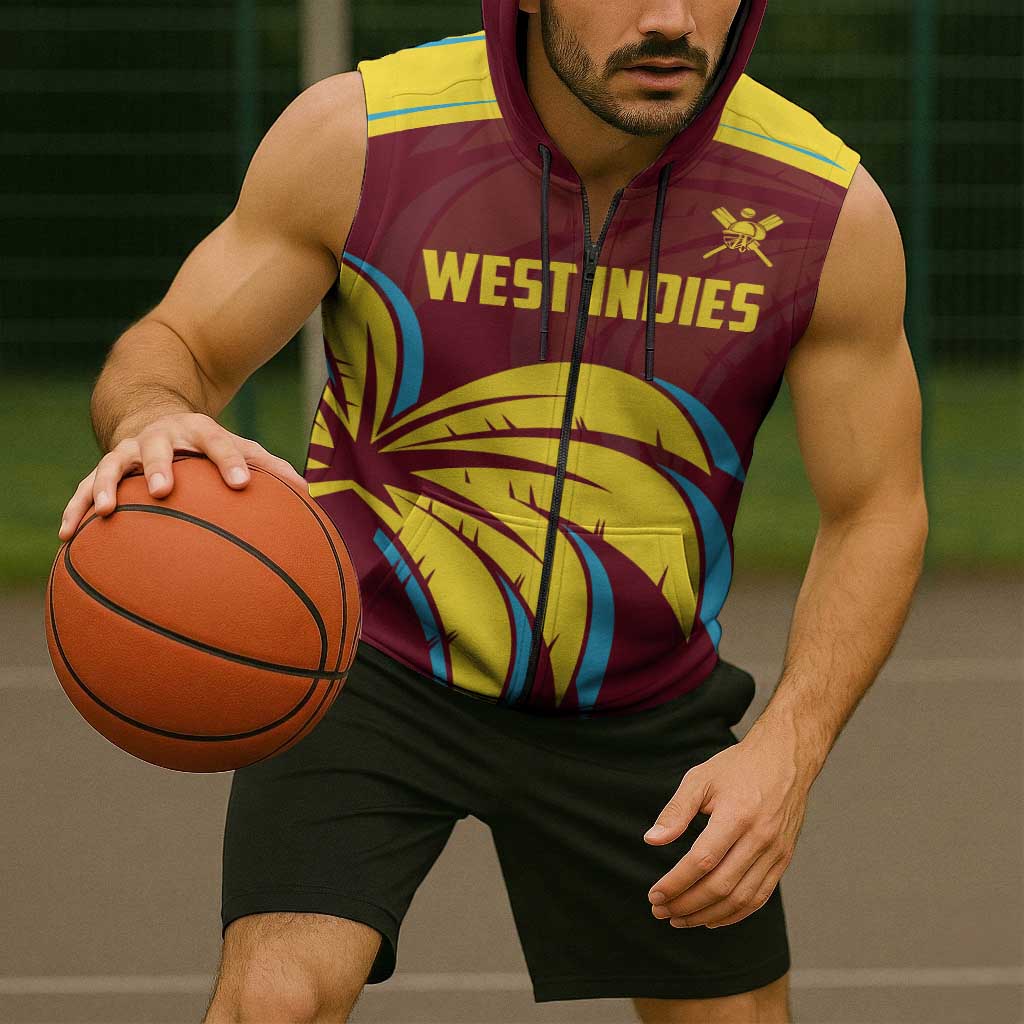 Custom Cricket 2026 West Indies Sleeveless Zip Hoodie Windies Go Champions