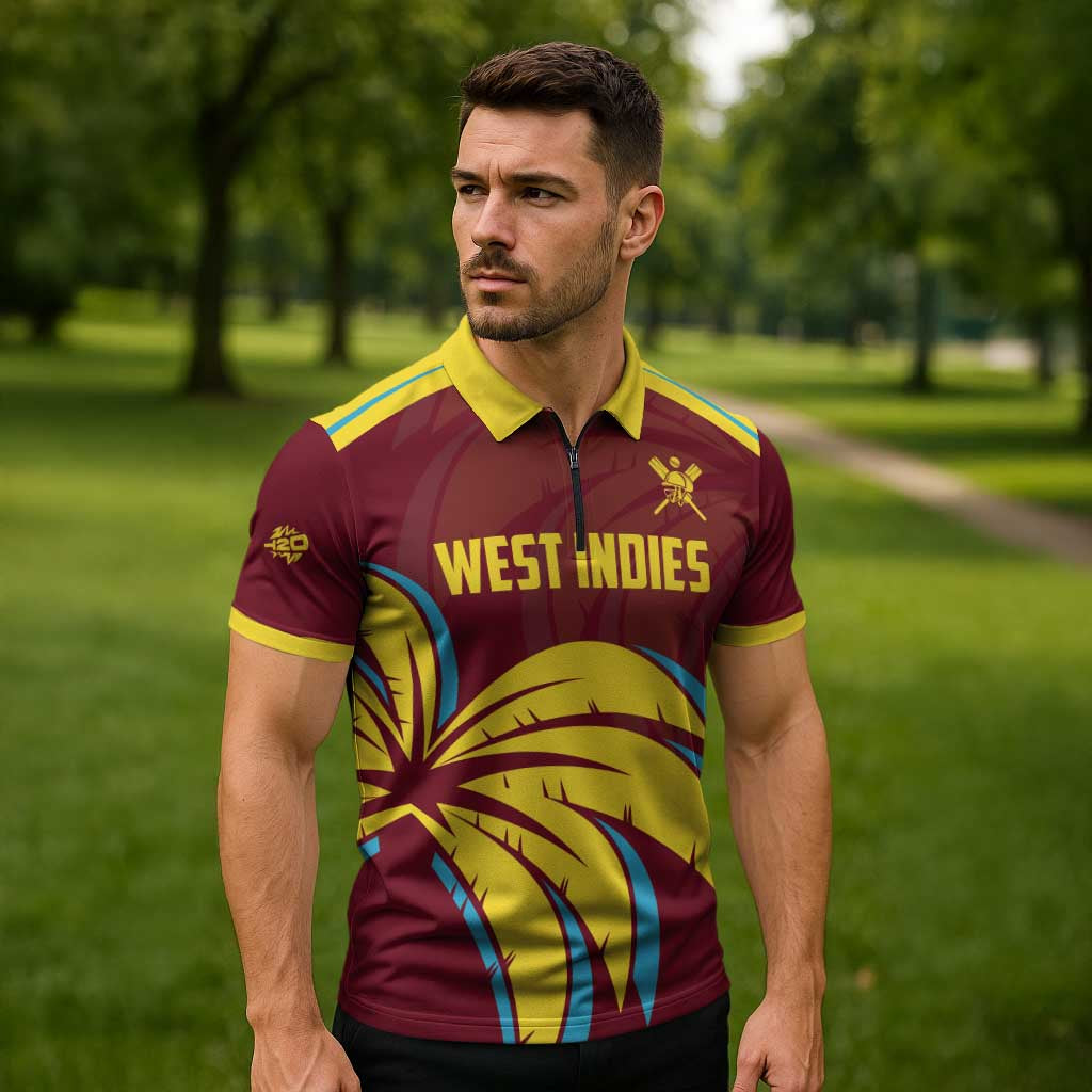 Custom Cricket 2026 West Indies Zipper Polo Shirt Windies Go Champions