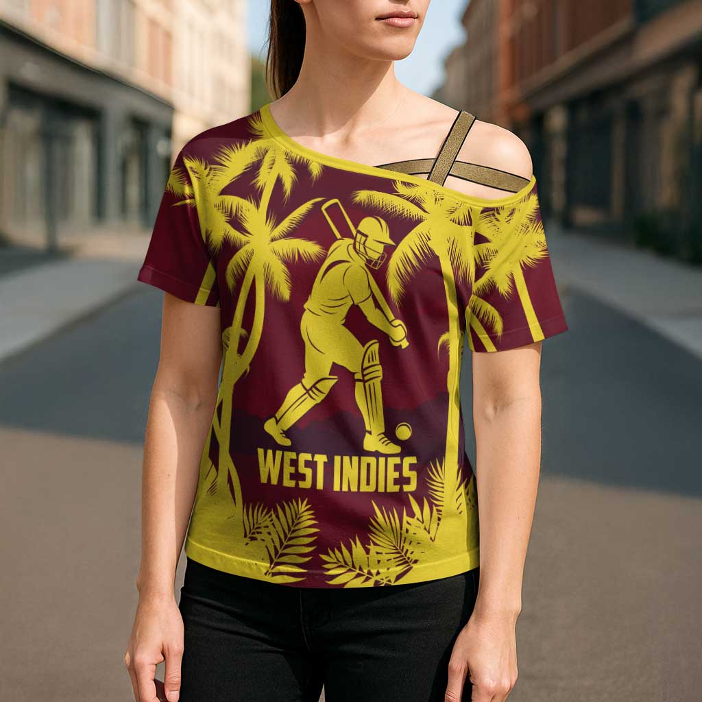 Custom Cricket 2026 West Indies Cross Shoulder Shirt WI Tropical Version