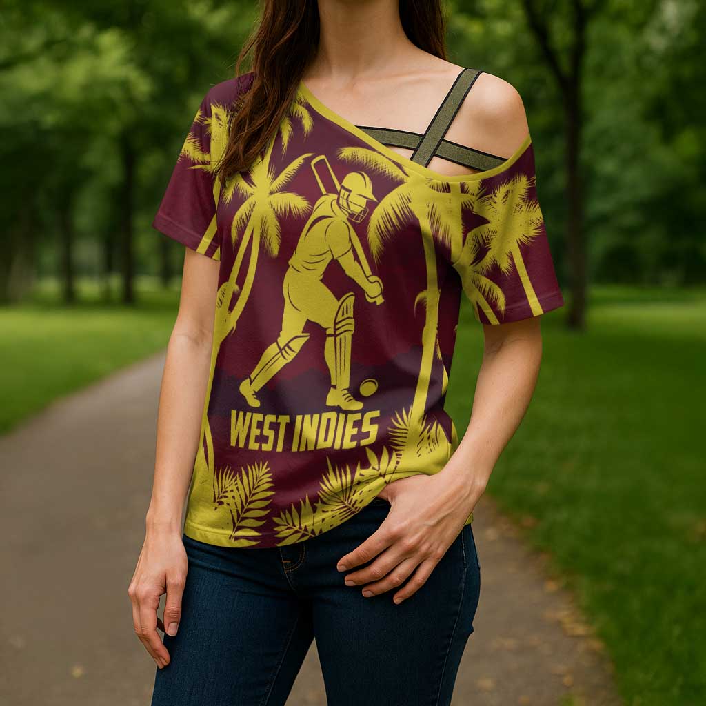 Custom Cricket 2026 West Indies Cross Shoulder Shirt WI Tropical Version