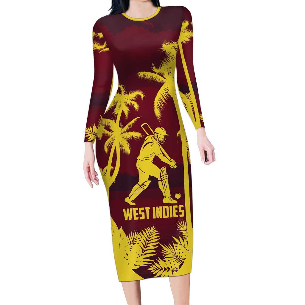 Custom Cricket 2026 West Indies Long Sleeve Bodycon Dress WI Tropical Version
