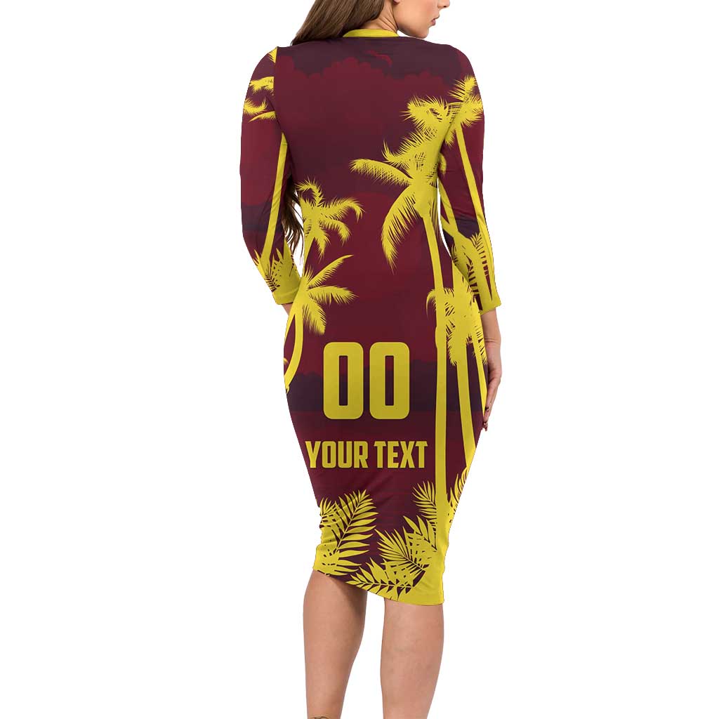 Custom Cricket 2026 West Indies Long Sleeve Bodycon Dress WI Tropical Version