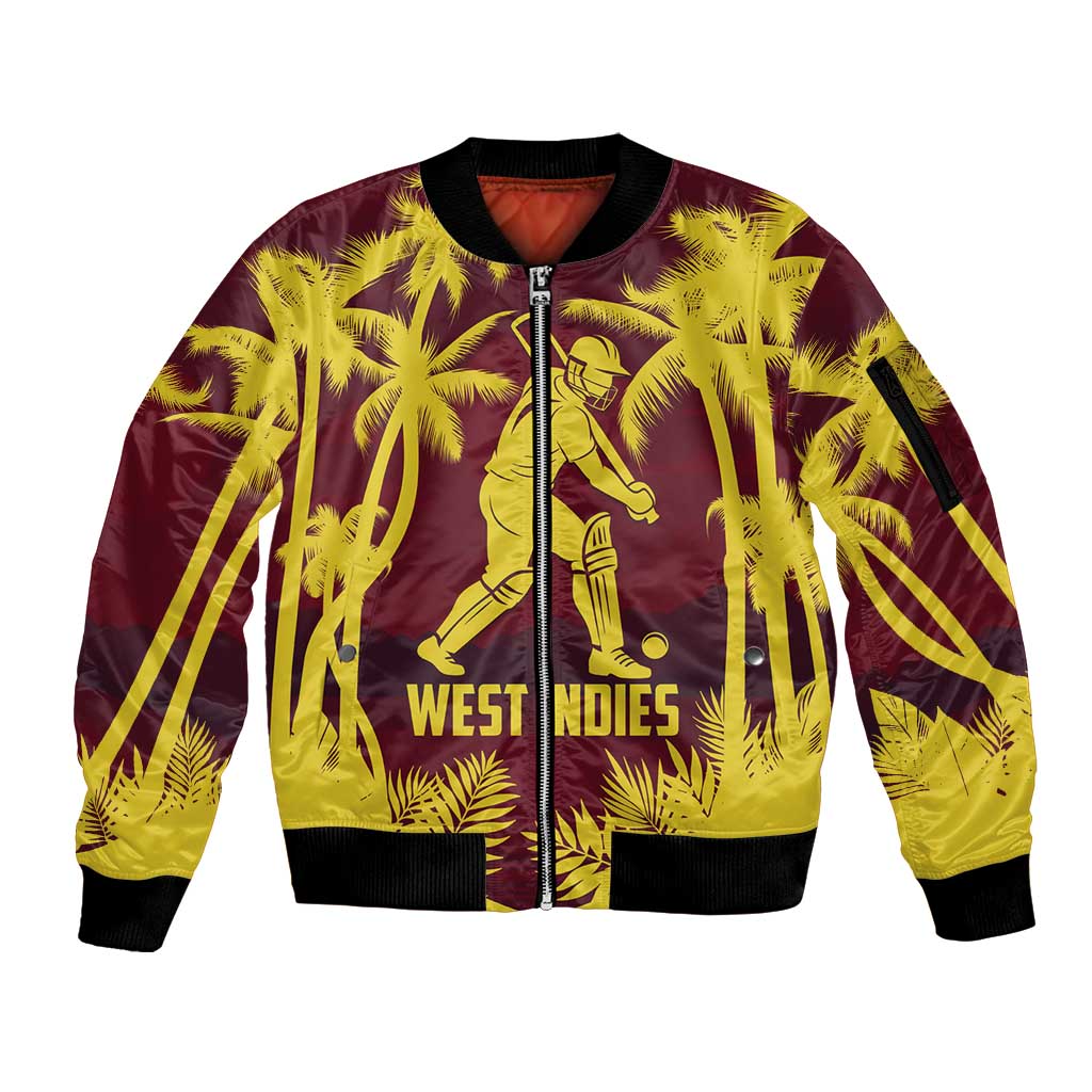 Custom Cricket 2026 West Indies Sleeve Zip Bomber Jacket WI Tropical Version