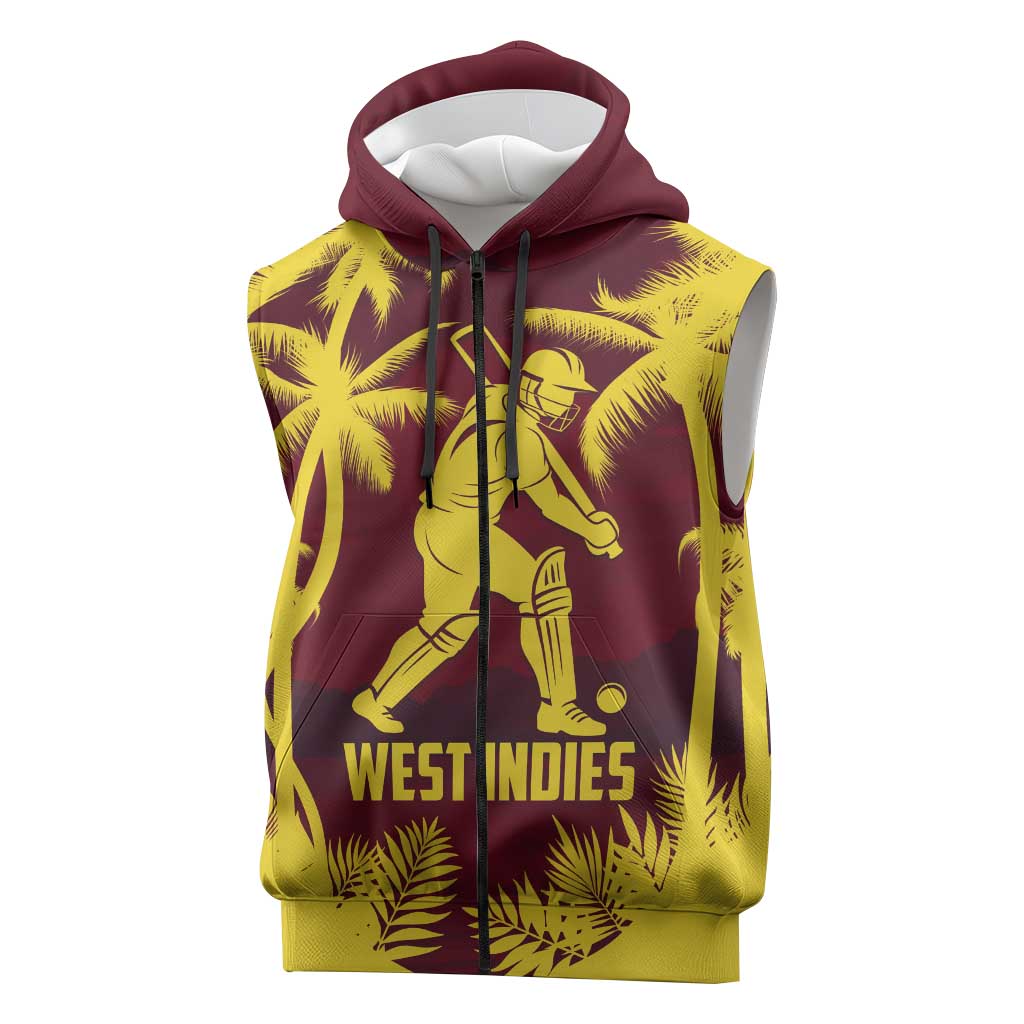 Custom Cricket 2026 West Indies Sleeveless Zip Hoodie WI Tropical Version