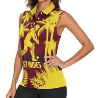 Custom Cricket 2026 West Indies Women Sleeveless Polo Shirt WI Tropical Version