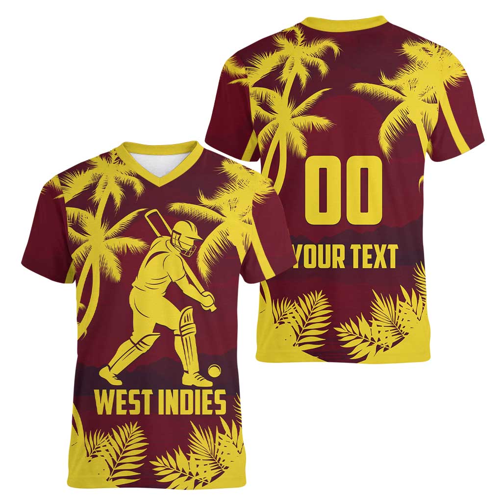 Custom Cricket 2026 West Indies Women V-Neck T-Shirt WI Tropical Version