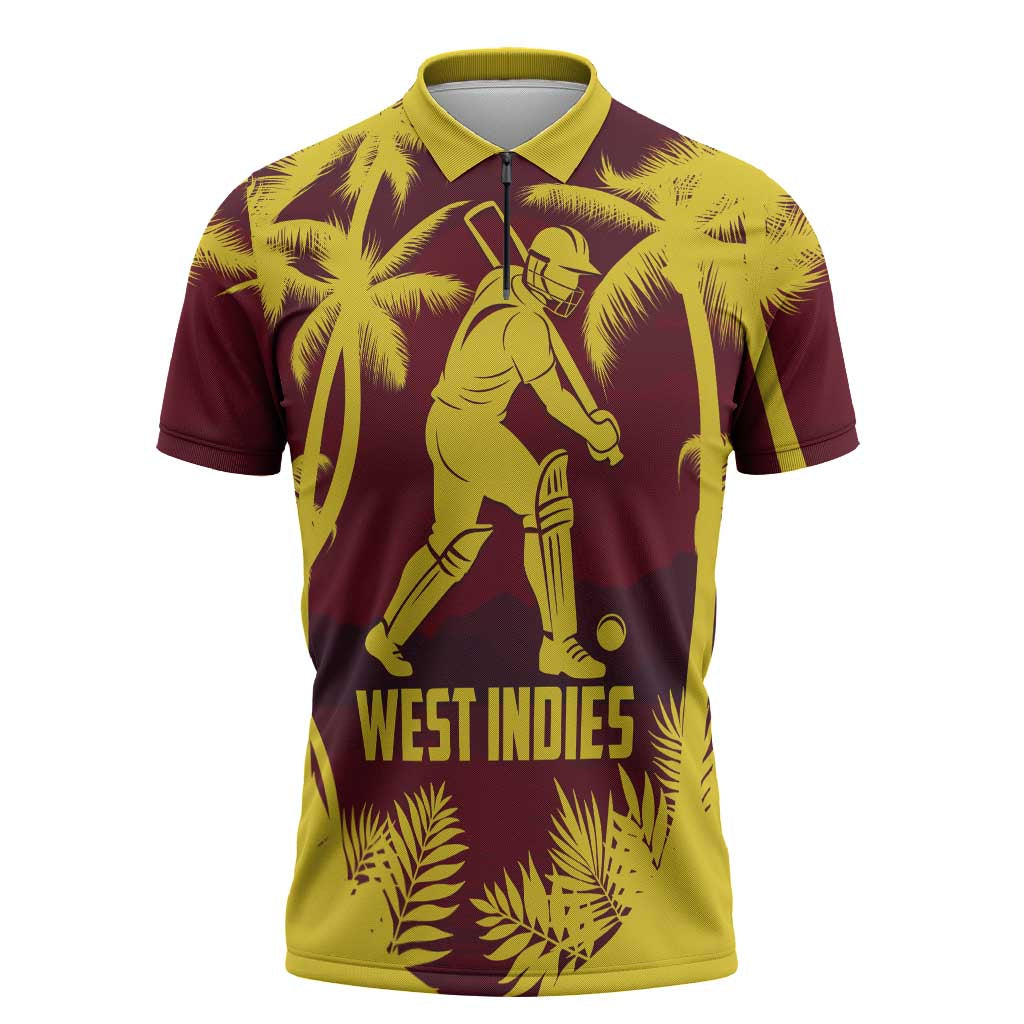 Custom Cricket 2026 West Indies Zipper Polo Shirt WI Tropical Version
