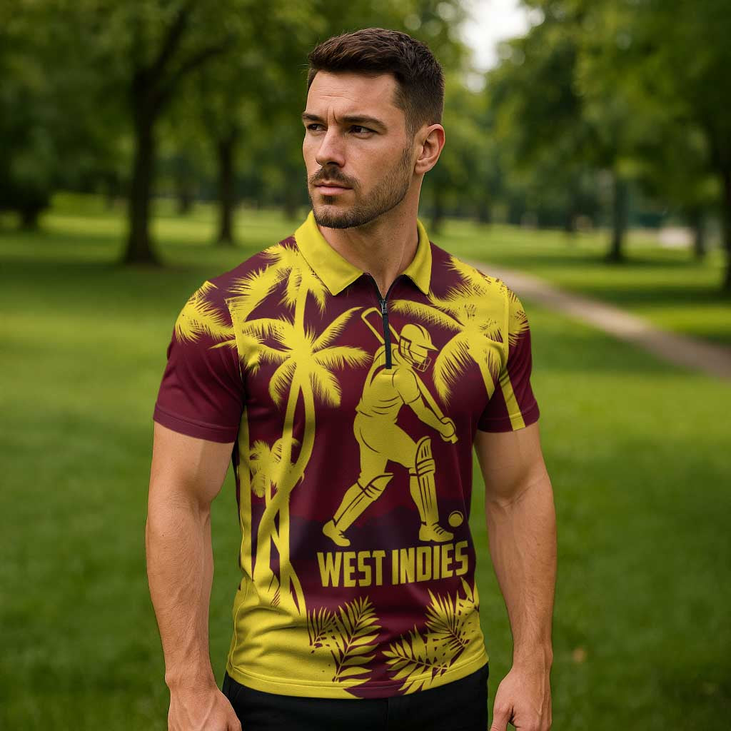 Custom Cricket 2026 West Indies Zipper Polo Shirt WI Tropical Version