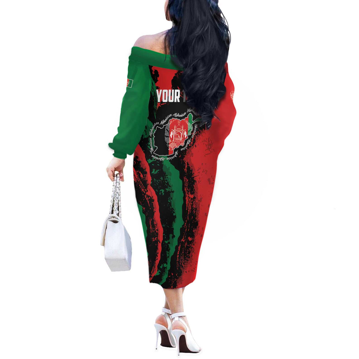 Personalized Afghanistan Off The Shoulder Long Sleeve Dress Grunge Style