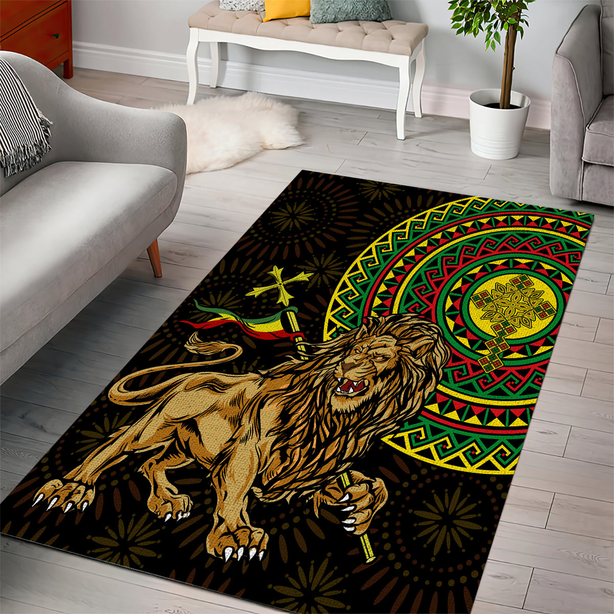 Ethiopia National Day Area Rug Lion Of Judah African Pattern - Wonder Print Shop