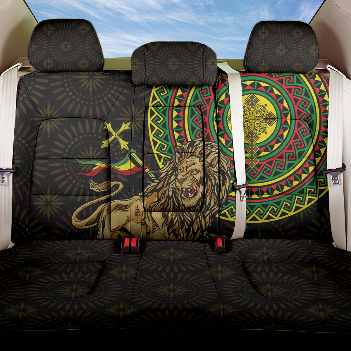 Ethiopia National Day Back Car Seat Cover Lion Of Judah African Pattern