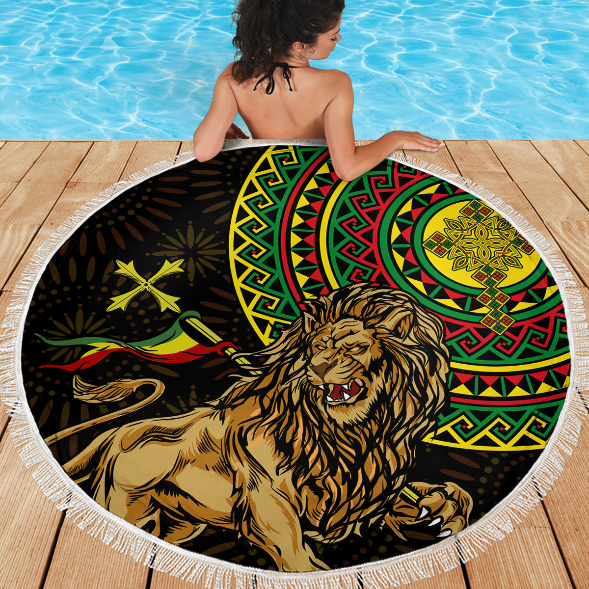 Ethiopia National Day Beach Blanket Lion Of Judah African Pattern - Wonder Print Shop