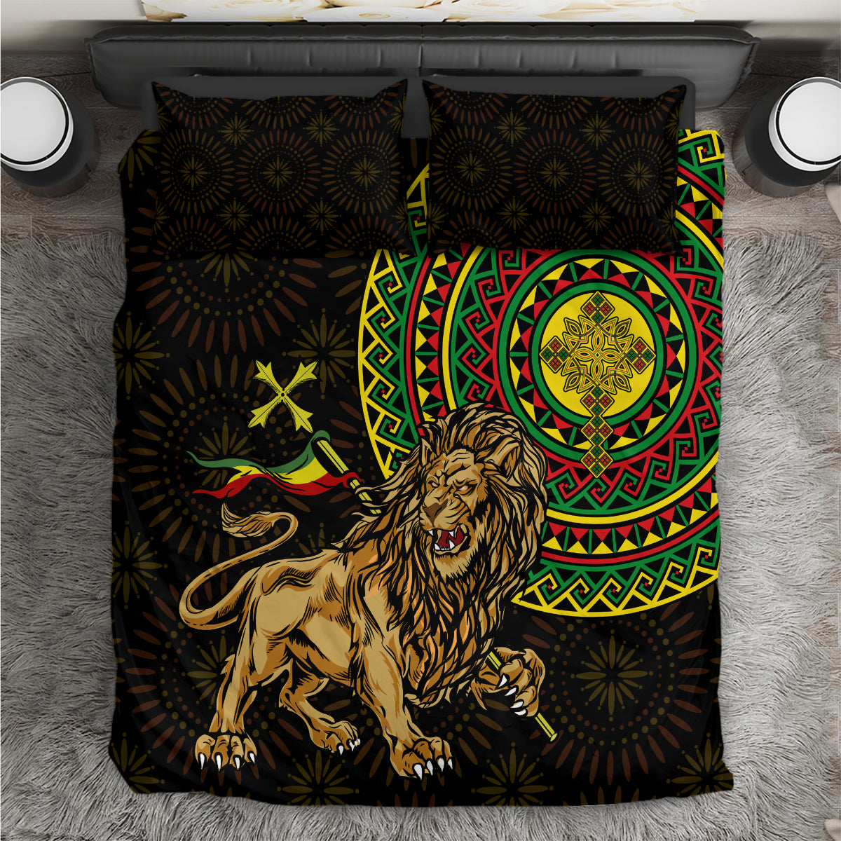 Ethiopia National Day Bedding Set Lion Of Judah African Pattern - Wonder Print Shop