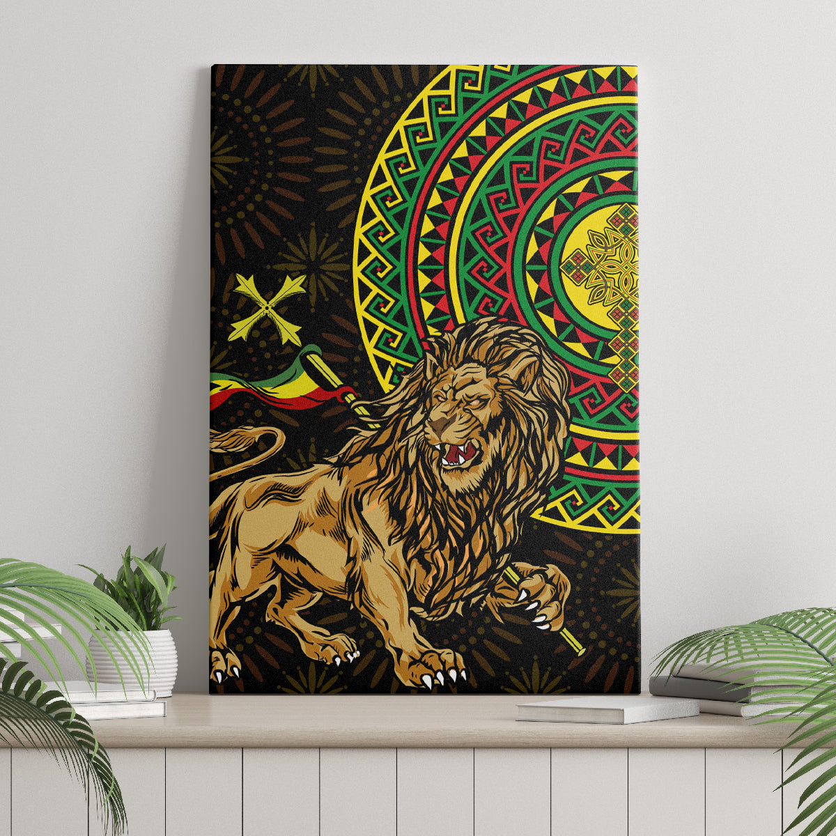 Ethiopia National Day Canvas Wall Art Lion Of Judah African Pattern - Wonder Print Shop
