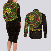 Ethiopia National Day Couples Matching Long Sleeve Bodycon Dress and Long Sleeve Button Shirt Lion Of Judah African Pattern - Wonder Print Shop