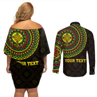 Ethiopia National Day Couples Matching Off Shoulder Short Dress and Long Sleeve Button Shirt Lion Of Judah African Pattern - Wonder Print Shop