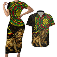 Ethiopia National Day Couples Matching Short Sleeve Bodycon Dress and Hawaiian Shirt Lion Of Judah African Pattern - Wonder Print Shop